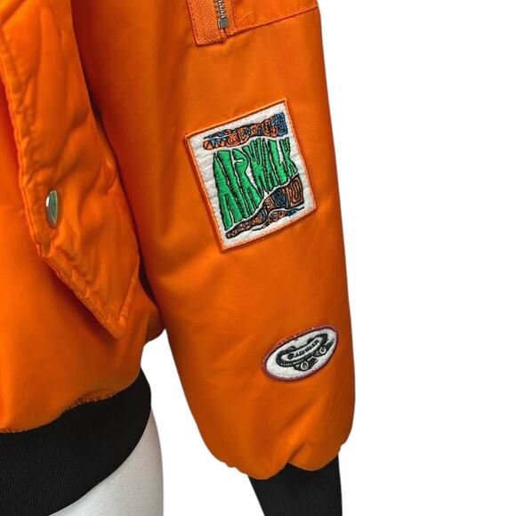Forever 21 Airwalk Orange Patchworks Full Zip Hooded Bomber Coat Jacket Size S - Picture 5 of 7